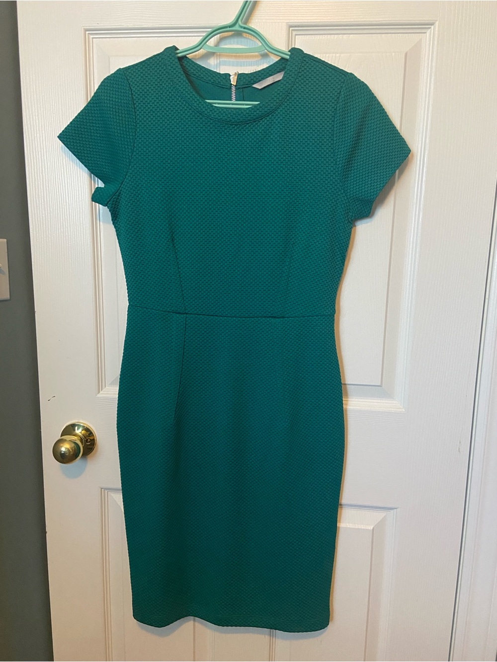 H&M Teal Textured Short-Sleeve Sheath Dress
